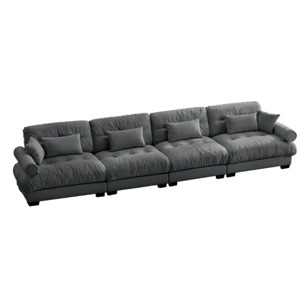 Super Comfort Oversized Modular Velvet Sectional Sofa Couch With Movable Ottoman - Gray