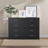 Modern 8 Drawer Dresser Ample Storage Wide Chest, Sturdy - Black - Image 2