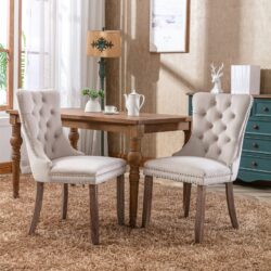 Nikki - Modern, High-End Tufted Solid Wood Contemporary Velvet Upholstered Dining Chair With Wood Legs Nailhead Trim (Set of 2) - Beige