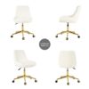 Modern Teddy Fleece Fabric Dining Chair With Gold Legs, Soft And Comfortable, Adjustable, Space Saving - Beige - Image 9