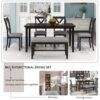 6 Piece Kitchen Dining Table Set Wooden Rectangular Dining Table, 4 Chairs And Bench Family Furniture - Espresso - Image 7