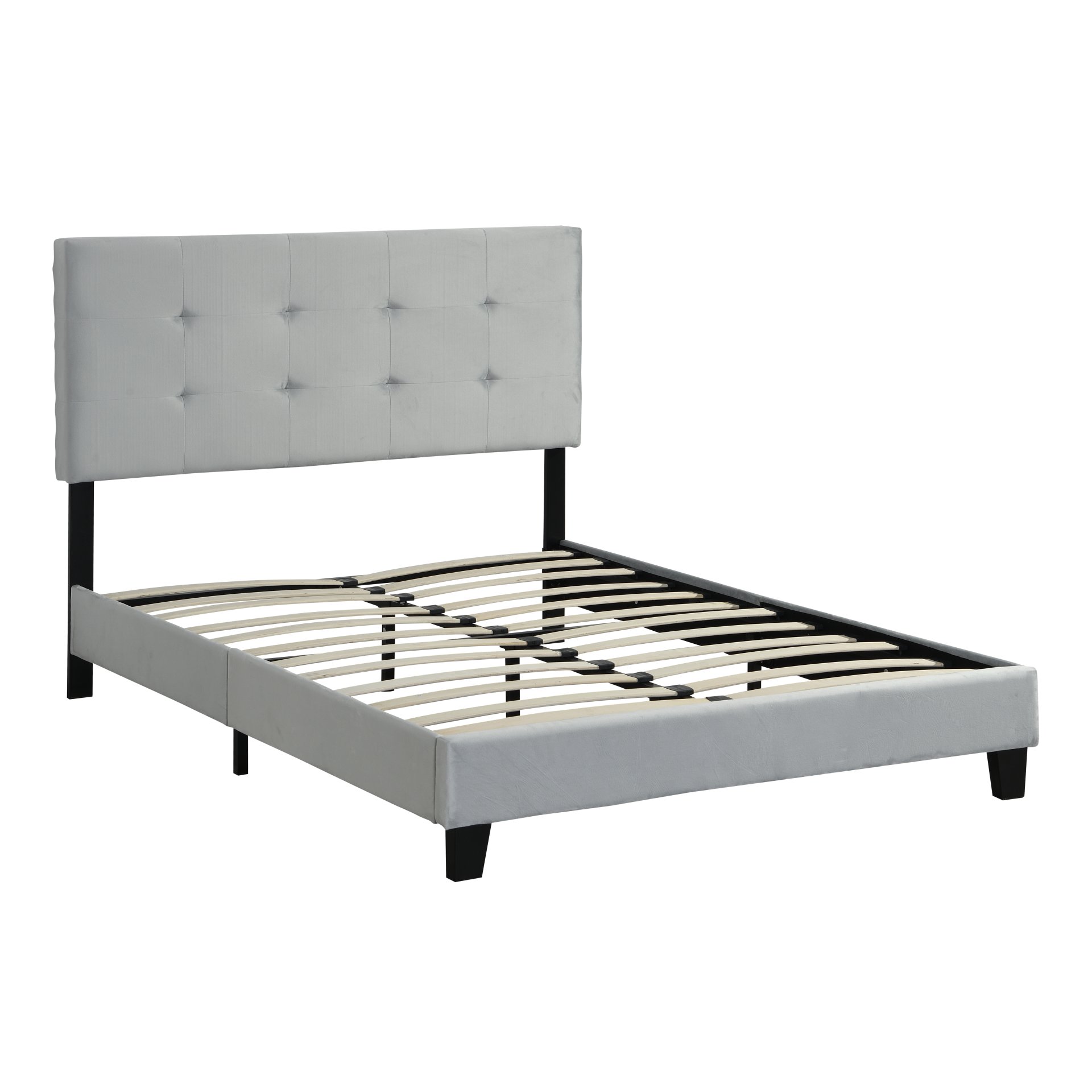 Full Size Upholstered Platform Bed Frame With Pull Point Tufted Headboard, Strong Wood Slat Support, Mattress Foundation, No Box Spring Needed - Gray - Image 5