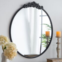 Classic Design Mirror With Round Shape And Baroque Inspired Frame For Bathroom, Entryway, Console Lean Against Wall - Black
