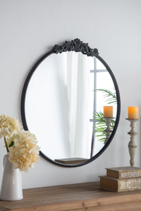Classic Design Mirror With Round Shape And Baroque Inspired Frame For Bathroom, Entryway, Console Lean Against Wall - Black
