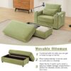 Modern Style Armchair Chaise Lounge Sofa Couch With Movable Storage Ottoman, USB Ports, Cup Holders, Phone Holder, Side Pockets - Green - Image 5