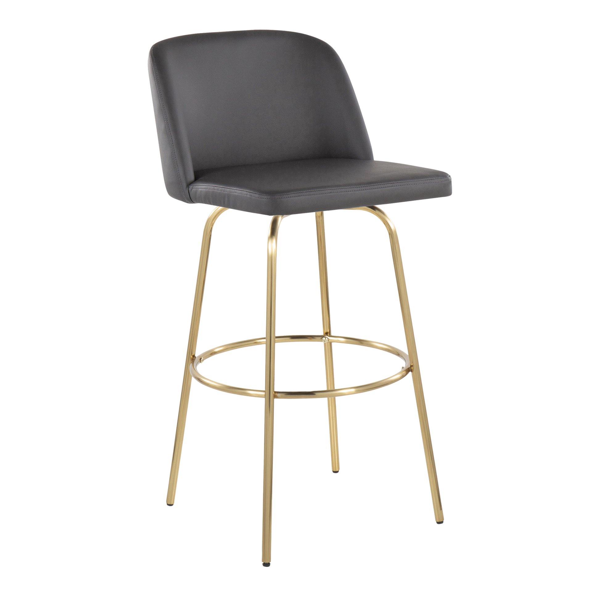 Toriano - Contemporary Fixed Height Barstool With Round Footrest (Set of 2) - Gray / Gold - Image 2