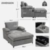 Modern Oversized Chair & Ottoman, Chenille Fabric Sofa Bed, Accent Chair Comfy Sofa With Cupholders And USB Charging Ports Chair For Living Room, Bedroom, Apartment - Gray - Image 3