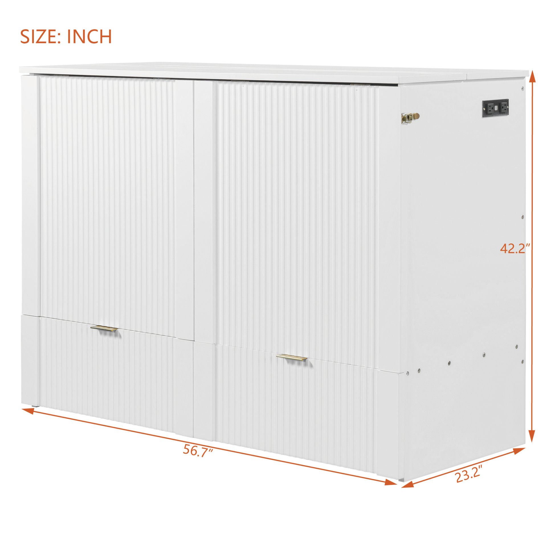 Full Size Murphy Bed With Drawer And A Set Of Sockets & USB Ports, Pulley Structure Design - White - Image 9