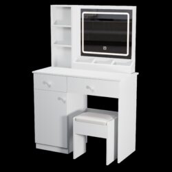 Fashion Vanity Desk With Mirror And Adjustable Lights, Makeup Table Set With 2 Drawers - White