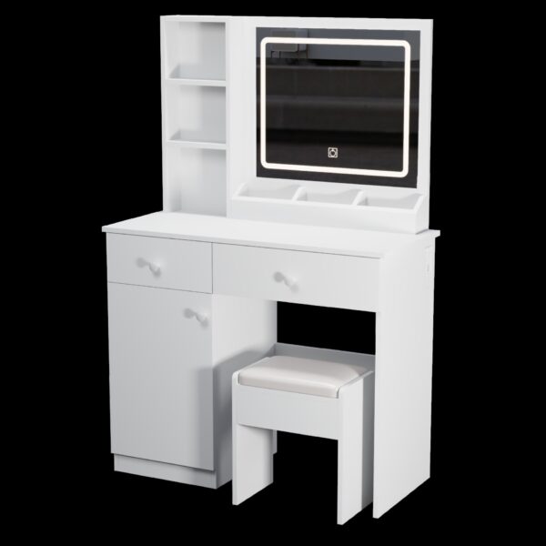 Fashion Vanity Desk With Mirror And Adjustable Lights, Makeup Table Set With 2 Drawers - White