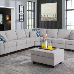 Leo - 8 Piece Modular L-Shape Sectional Sofa And Ottoman - Light Gray