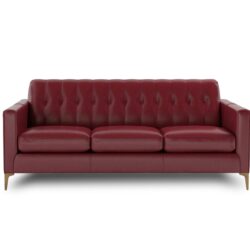 Mid-Century Tufted Leather Sofa - Red