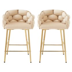 Modern Counter Stools (Set of 2) Counter Stools With Iron Frame, Soft Back And Cushion, Footrest, Suitable For Kitchen - Beige