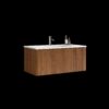 Etna - Striped Walnut Bathroom Vanity With Ceramic Sink, Wall Mounted Floating Bathroom Vanity For Modern Bathroom - Walnut / White - Image 4