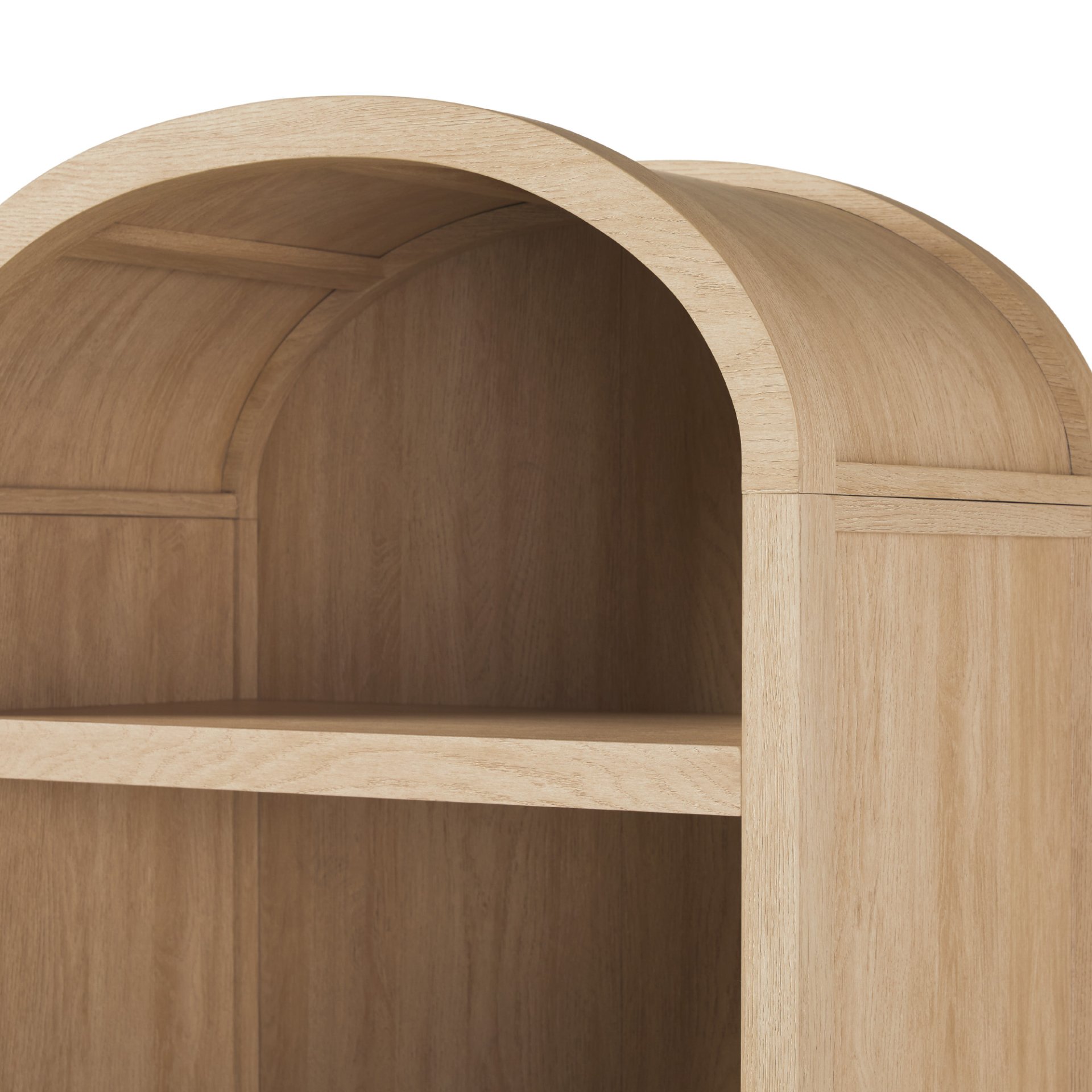 Modern 3 Shelf Open Arched Bookcase Cabinet - Oak - Image 5