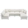 Modern Modular Cloud Sofa Bed, 6 Seat Chenille Sectional Couch Set With Ottoman, Free Combination, Convertible U Shaped Sleeper Sofa - Beige - Image 2