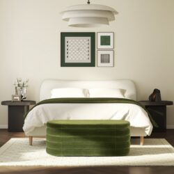Fuji - Upholstered Oval Storage Bench - Olive Green