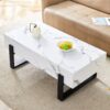 Minimalist Marble Patterned Coffee Table With Black Metal Legs - White / Black - Image 4