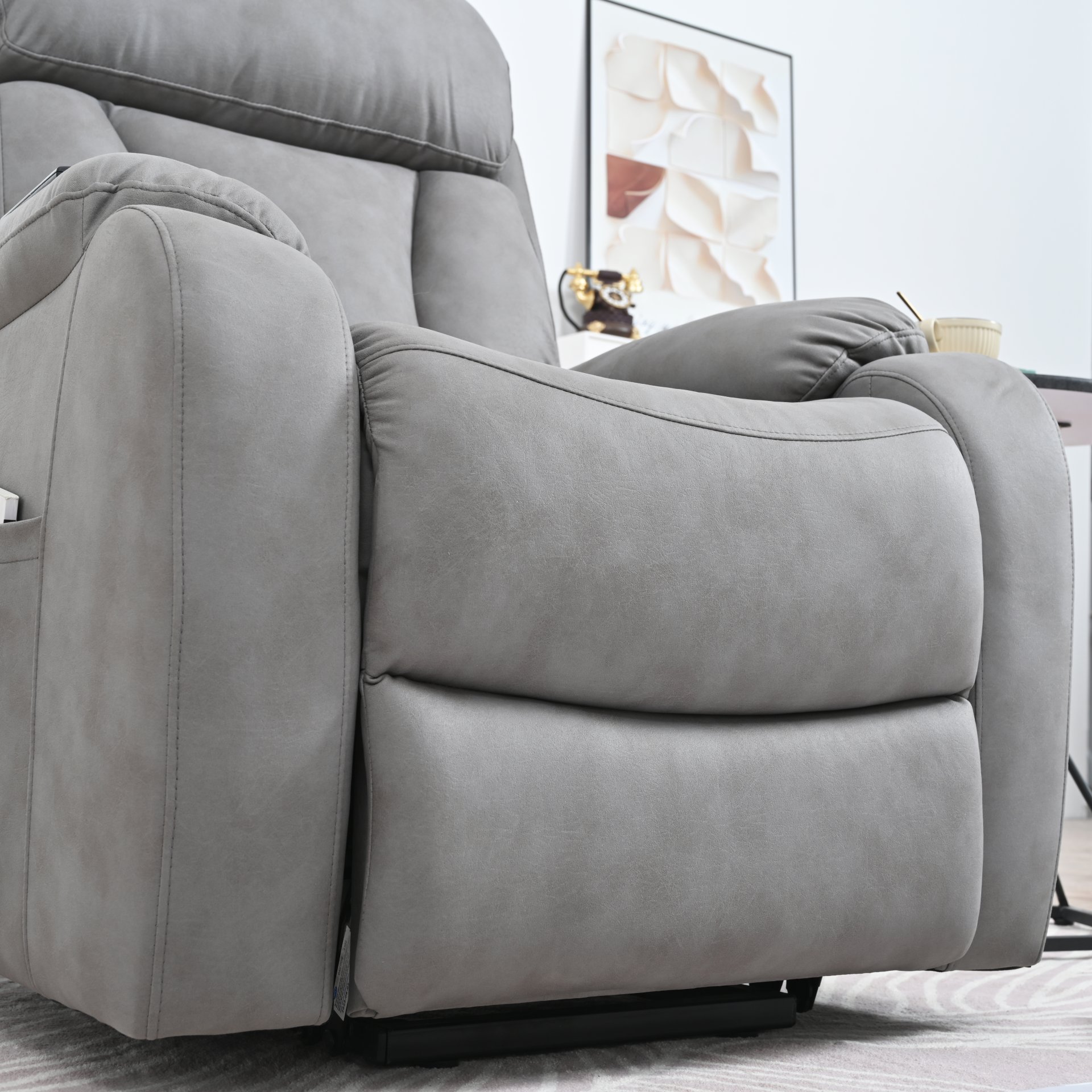 35.4" Electric Power Lift Recliner Chair, Fabric Recliner Chair, Home Theater Seating, Living Room Chair, Side Pocket, Remote Control - Light Gray - Image 18