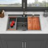 33" Drop In Kitchen Sink With Ledge Workstation, 16 Gauge Stainless Steel - Gunmetal Black - Image 5
