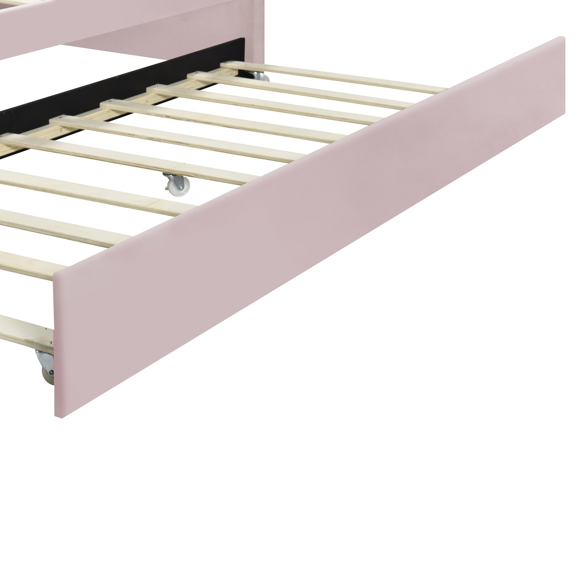 Full Size Upholstery Daybed Frame With Shell Shaped Backrest And Trundle - Pink - Image 11