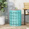 Airy - Outdoor Side Table With Lace Cut Design And Metal Frame - Teal - Image 2
