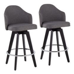 Ahoy - Contemporary Fixed Height Counter Stool Round Chrome Footrest (Set of 2) - Gray / Black