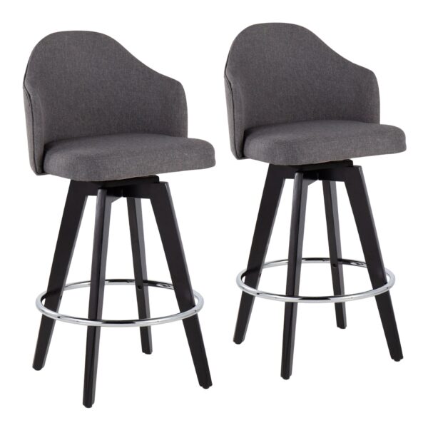 Ahoy - Contemporary Fixed Height Counter Stool Round Chrome Footrest (Set of 2) - Gray / Black