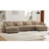 Modern Velvet U Shaped Sectional Sofa Cloud Couch With Movable Ottomans And Bolstered Armrests - Camel - Image 8