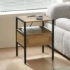Rattan End Table With Power Outlet & USB Ports, Modern Nightstand With Drawer And Metal Legs, Side Table For Living Room, Bedroom - Natural - Image 2