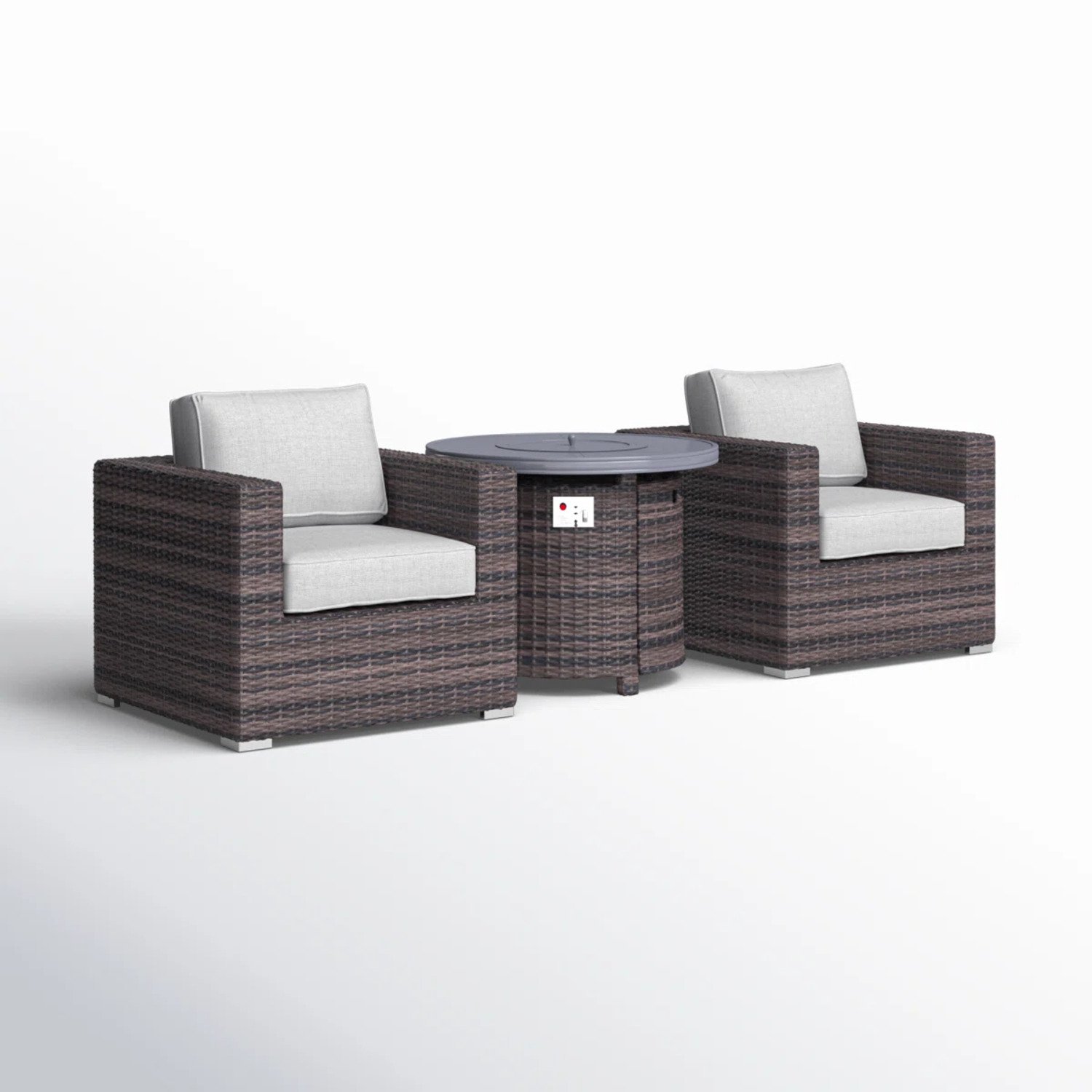 3 Piece Rattan Patio Sofa Set With Comfortable Cushions - Brown Mix / Gray - Image 4