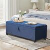 Extra Long Storage Ottoman Entryway Bench With Flip Top Storage Chest With Padded Seat Bed End Stool For Hallway Living Room Bedroom - Blue - Image 4
