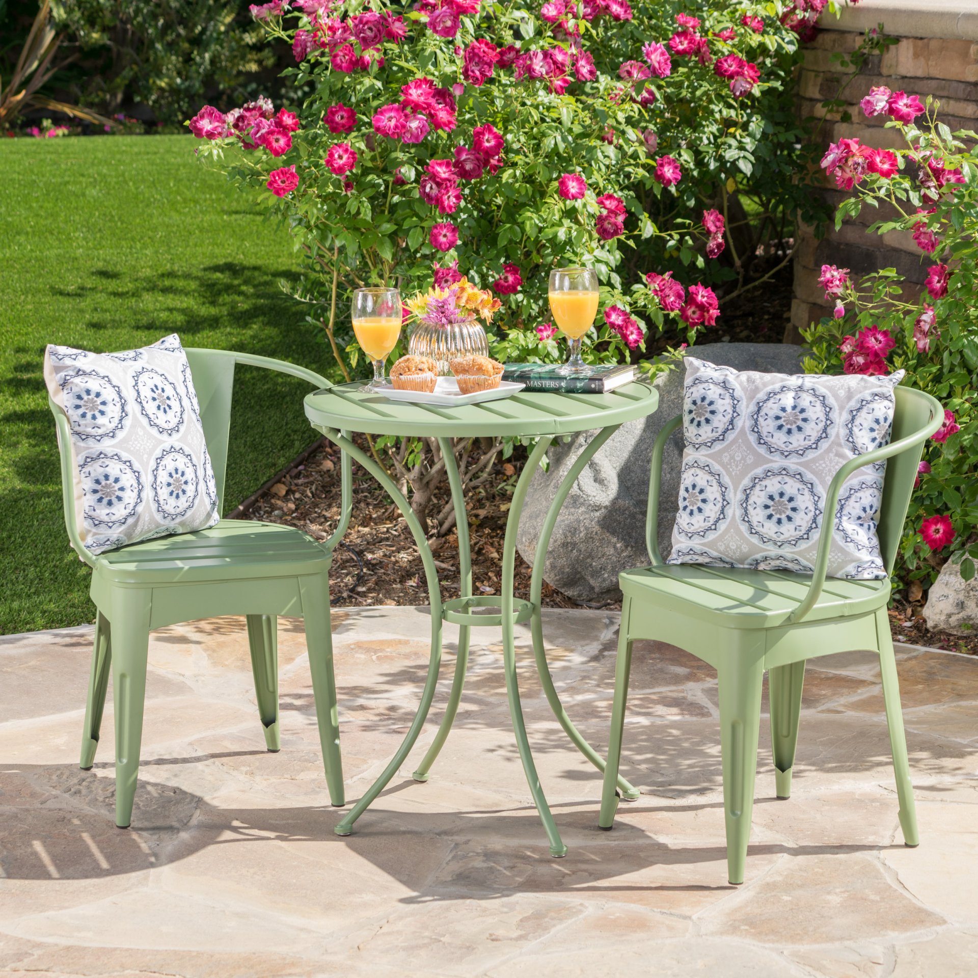 3 Piece Bistro Set With Table And 2 Chairs - Green - Image 8