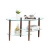 Transparent Oval Glass Coffee Table, Modern Table In Living Room Oak Wood Leg Tea Table 3-Layer Glass Table - Brown - Image 4
