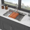 33" Drop In Kitchen Sink With Workstation, 16 Gauge Stainless Steel - Brushed Nickel - Image 2