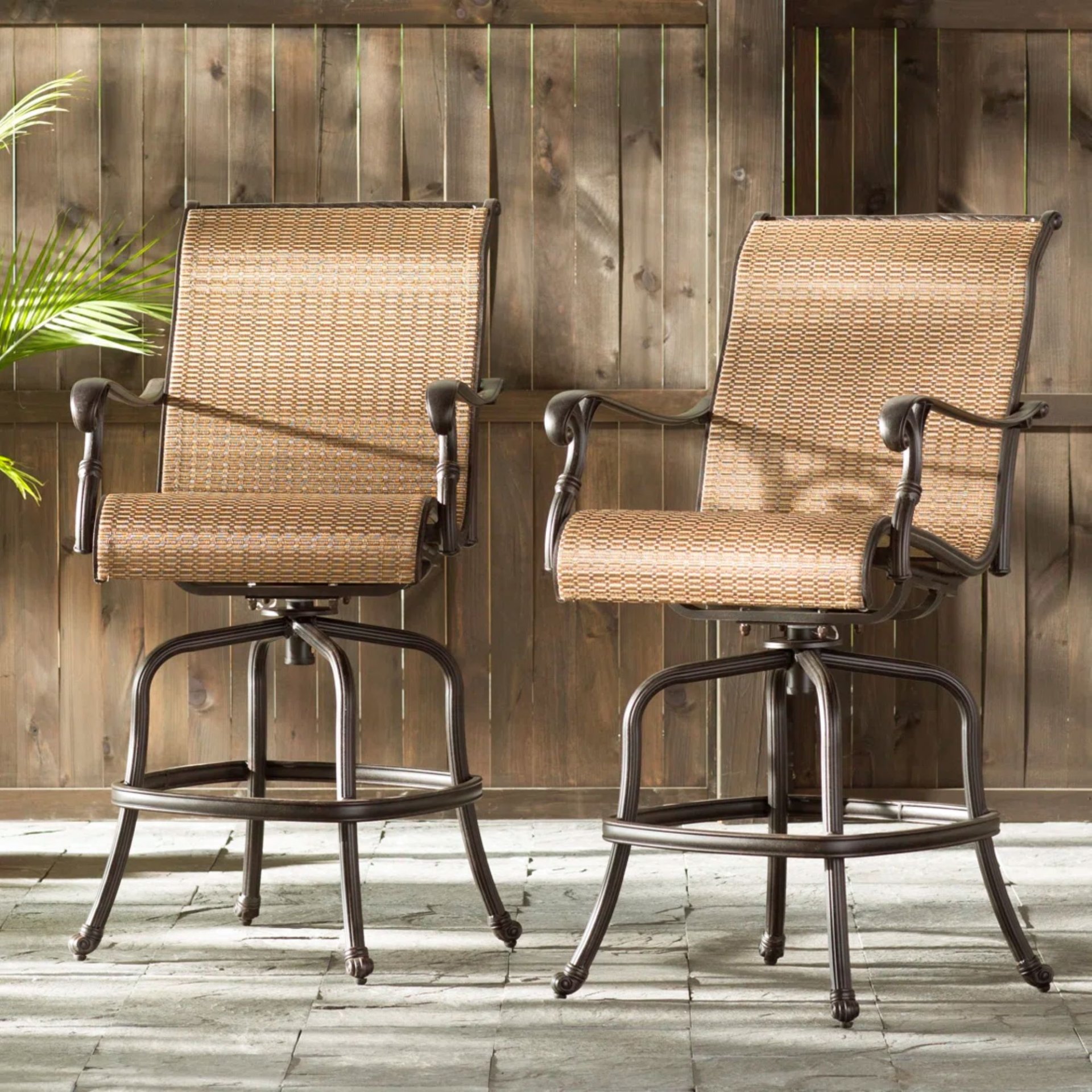 Outdoor Sling Counter Stool (Set of 2) With Aluminum Frame, All Weather - Dark Brown - Image 2