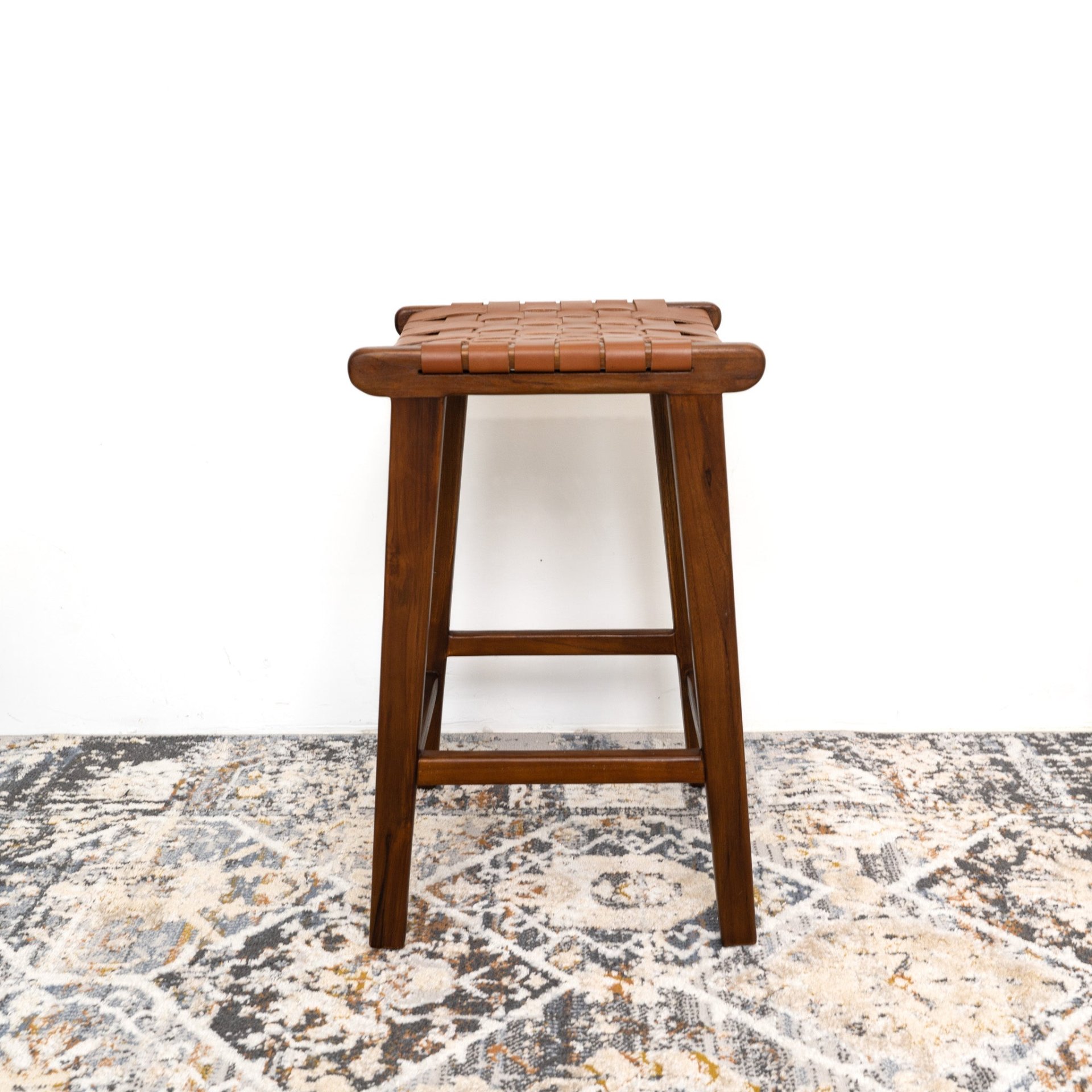 James - Mid-Century Modern Genuine Leather Counter Stool - Brown / Rustic - Image 10