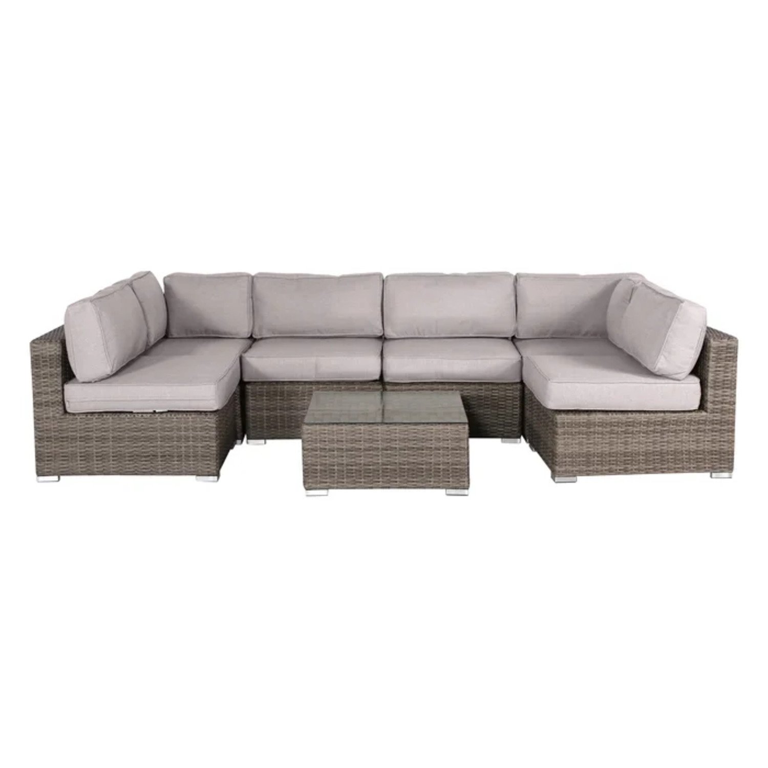 Rattan Wicker 6 Person Seating Group With Sunbrella Cushions - Gray / Taupe - Image 4