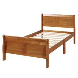 Twin Platform Bed Frame Mattress Foundation Sleigh Bed With Headboard, Footboard, Slat Support - Oak