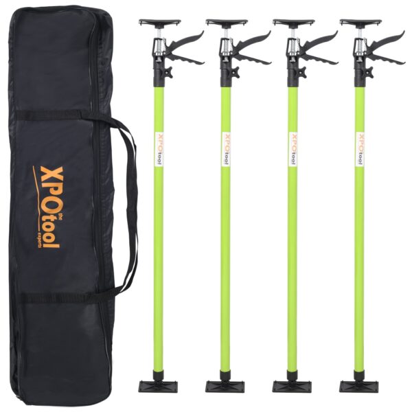 Steel Adjustable Support Pole 4 Pack, 3Rd Hand Support System For Drywalls And Cabinets, Extends 45 To 114" - Black / Green