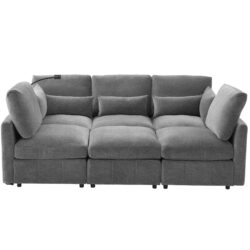 Modern Sectional Sofa Modular Sofa With Movable Ottoman, USB Ports & Phone Holder Chenille - Gray
