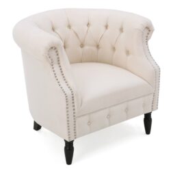 Celestialis - Upholstered Fabric Club Chair With Tub Design And Rolled Recessed Armrests - Beige