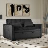 Convertible 3 In 1 Sofa Bed With Reclining Backrest And Pillows Velvet - Black - Image 2