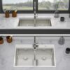Topmount Drop In Kitchen Sink, Double Bowl 60 / 40 Stainless Steel - Brushed Nickel - Image 6