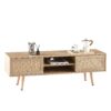 55.12" Rattan TV Cabinet, Double Sliding Doors For Storage, Adjustable Shelf, Solid Wood Legs, TV Console For Living Room - Natural - Image 6