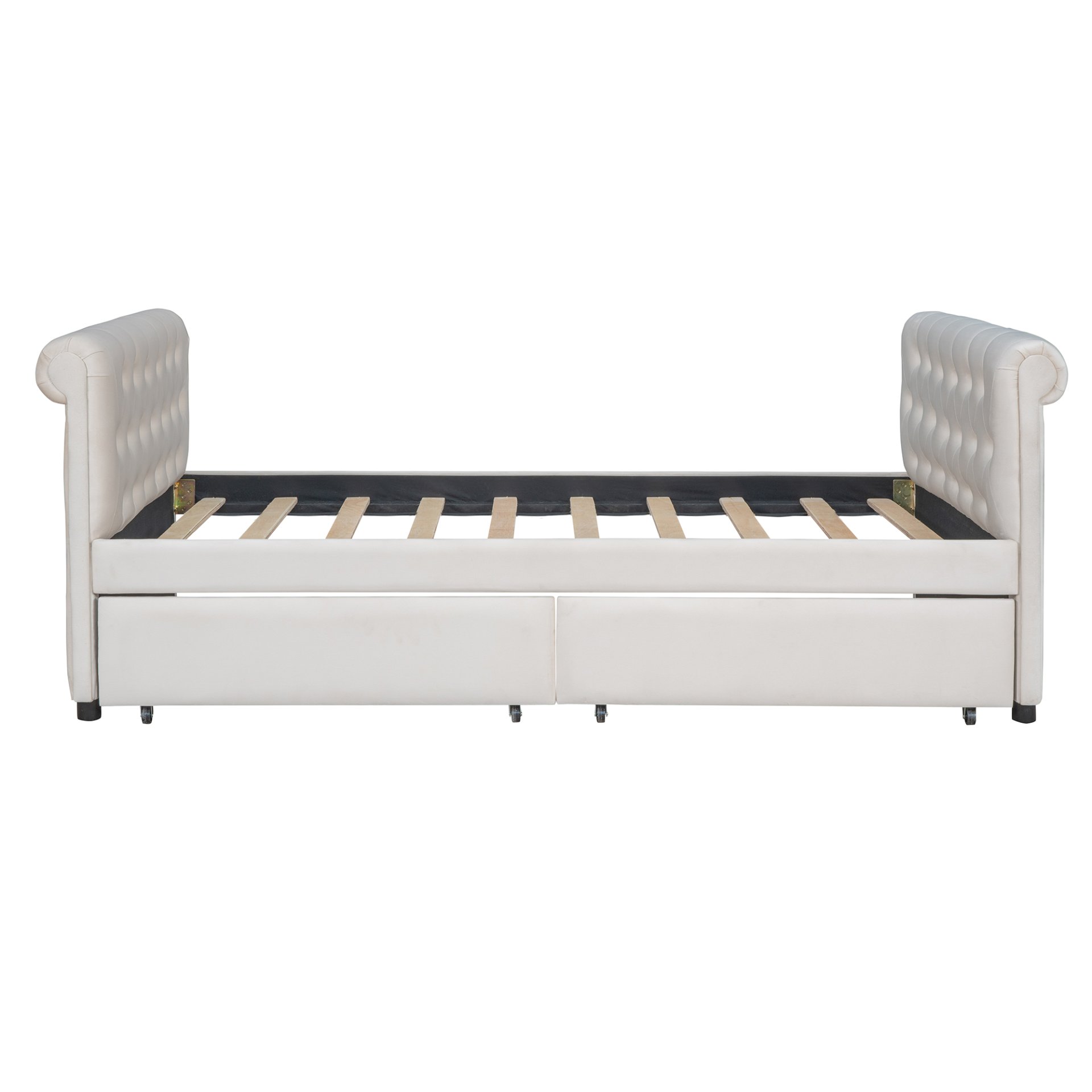 Twin Size Upholstered Daybed With Drawers, Slat Support - Beige - Image 4