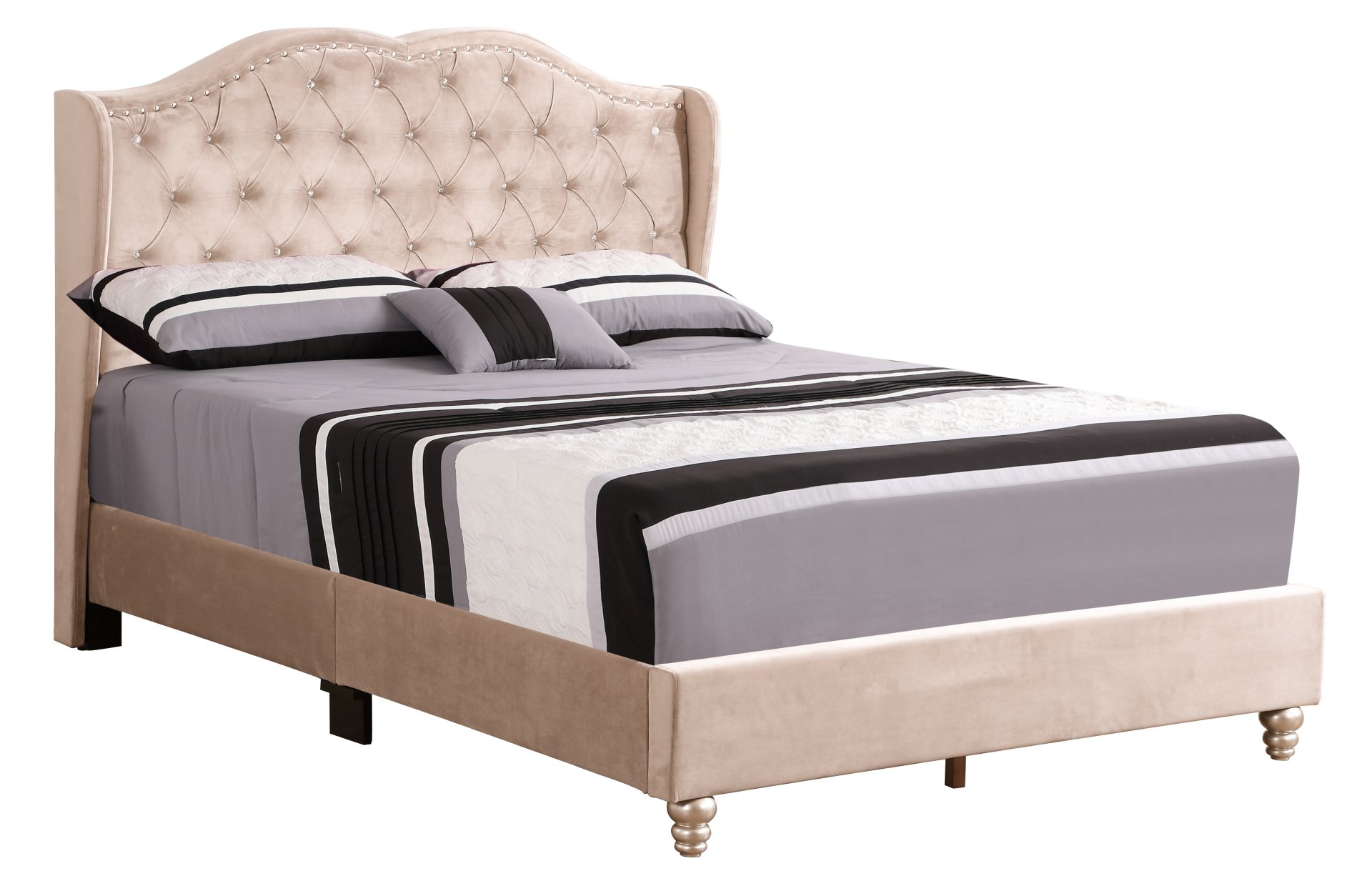 Full Upholstered Bed Elegant Transitional - Beige - Image 2