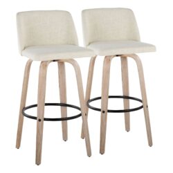 Toriano - Fixed Height Barstool With Round Footrest (Set of 2) - White Washed / Cream