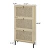 Modern Freestanding Rattan 3 Door Shoe Rack Storage Cabinet For Entryway - Natural Particle Board - Image 3