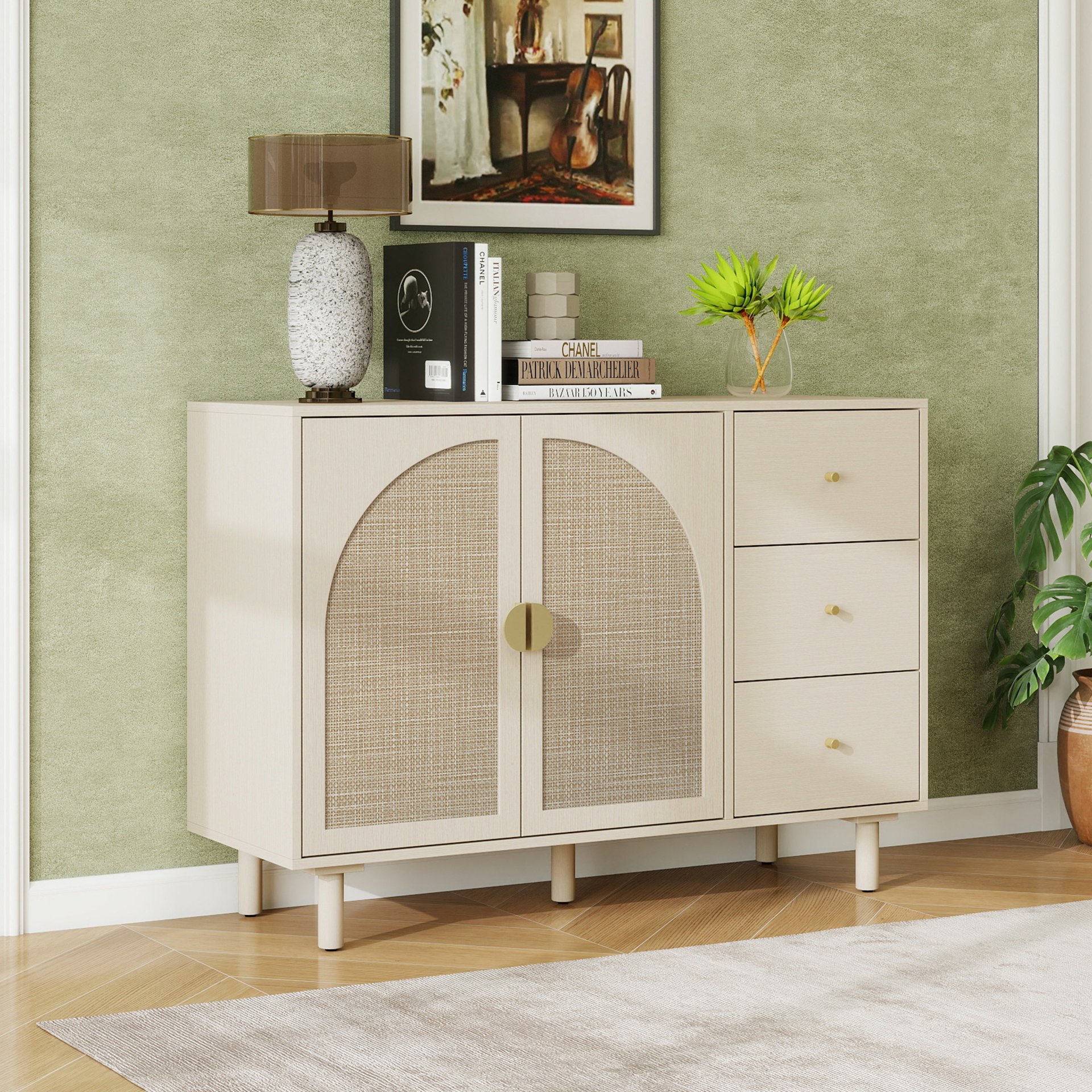 2 Door 3 Drawer Cabinet, Suitable For Bedroom - Natural - Image 4